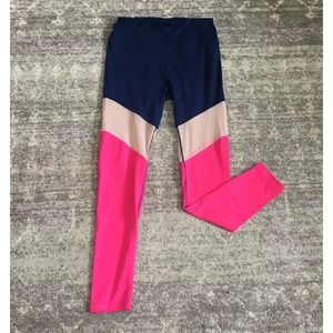 C&C Sport Womens Leggings L Pant Navy Pink Stretch C8